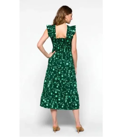 Hill House Ellie Midi Nap Dress, Green Botanical, Sz Large, Smocked Ruffled - Picture 8 of 8